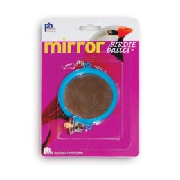 Prevue Pet Products Birdie Basics Two Sided Round Mirror Bird Toy with Bell Blue, Silver 3 in x 6.25 in Medium