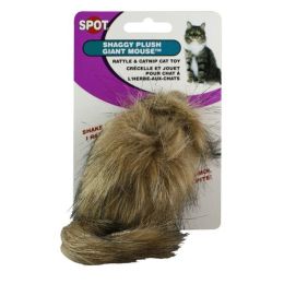 Spot Shaggy Plush Giant Mouse Rattle & Catnip Cat Toy Brown 8.5 in Giant