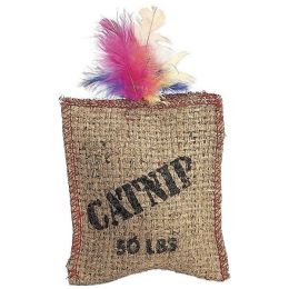 Spot Jute & Feather Sack Cat Toy with Catnip Brown 7 in