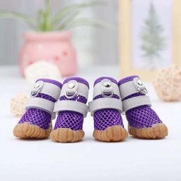 Wholesale dog rain boots non-slip breathable mesh dog shoes (Color: Purple)