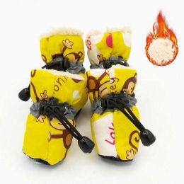 Wholesale pet dog shoes waterproof chihuahua non-slip boots (Color: Plus velvet yellow)