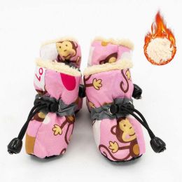 Wholesale pet dog shoes waterproof chihuahua non-slip boots (Color: Plus velvet Rose Red)