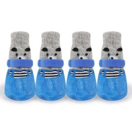 Wholesale 4-Piece Adjustable Waterproof Anti-Slip Dog Socks (Color: Blue)