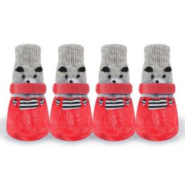 Wholesale 4-Piece Adjustable Waterproof Anti-Slip Dog Socks (Color: Red)