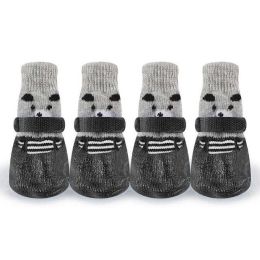 Wholesale 4-Piece Adjustable Waterproof Anti-Slip Dog Socks (Color: black)