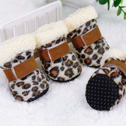 Wholesale 4 Pack Winter Dog Pet Shoes Anti Ski Floor Boots (Color: Leopard)