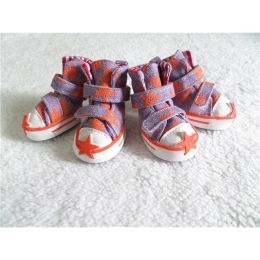 Wholesale 4 pc star breathable outdoor canvas dog shoes (Color: Orange)