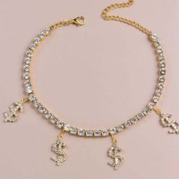 Dollar Sign Pendant Anklet Copper Plated Diamond (Color: Gold)